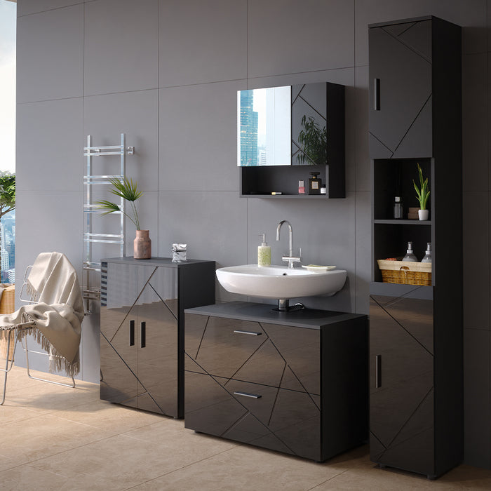 Vicco Set mobili bagno Antracite lucido 4 pezzi, con cassettiera e mobile midi