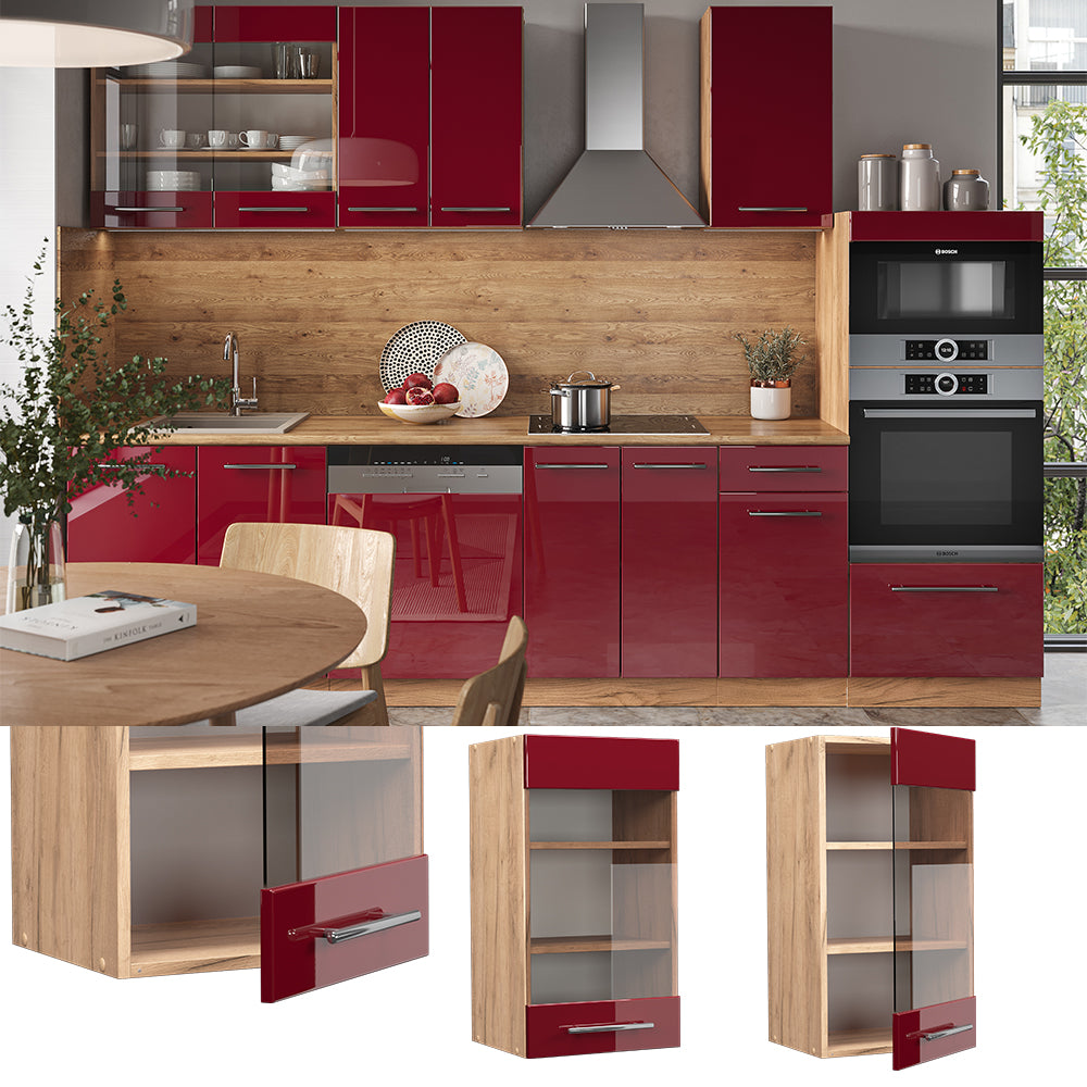 Vicco Mobile da cucina in vetro Rosso bordeaux lucido 40 cm