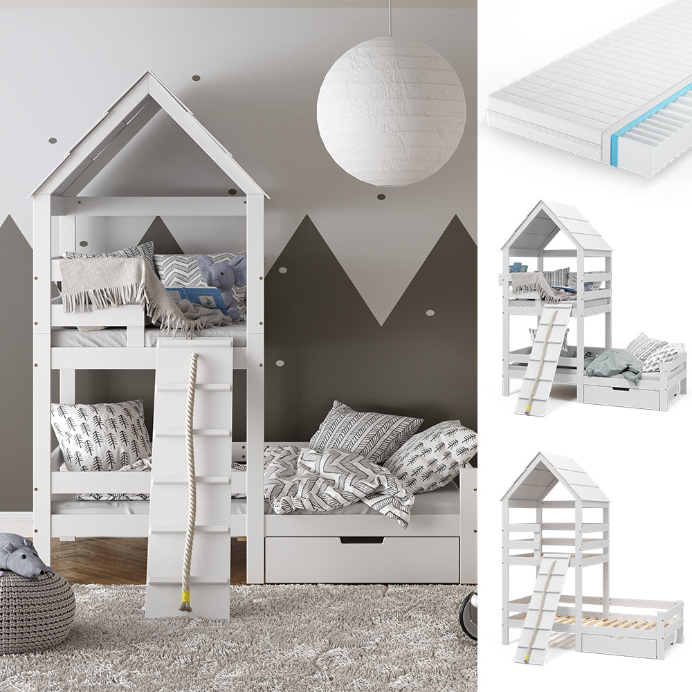 Vitalispa Letto montessori bambini Bianco 90x200 cm con materasso e cassetto