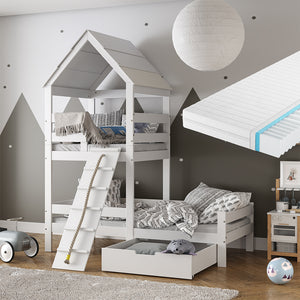 Vitalispa Letto montessori bambini Bianco 90x200 cm con materasso e cassetto