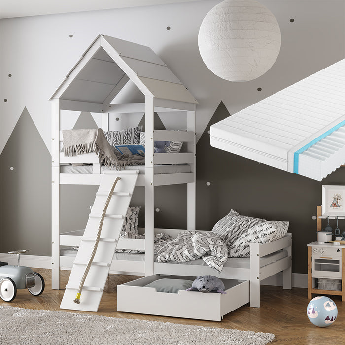 Vitalispa Letto montessori bambini Bianco 90x200 cm con materasso e cassetto