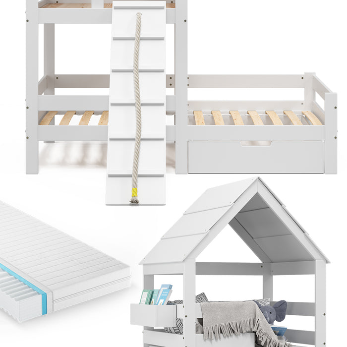 Vitalispa Letto montessori bambini Bianco 90x200 cm con materasso e cassetto