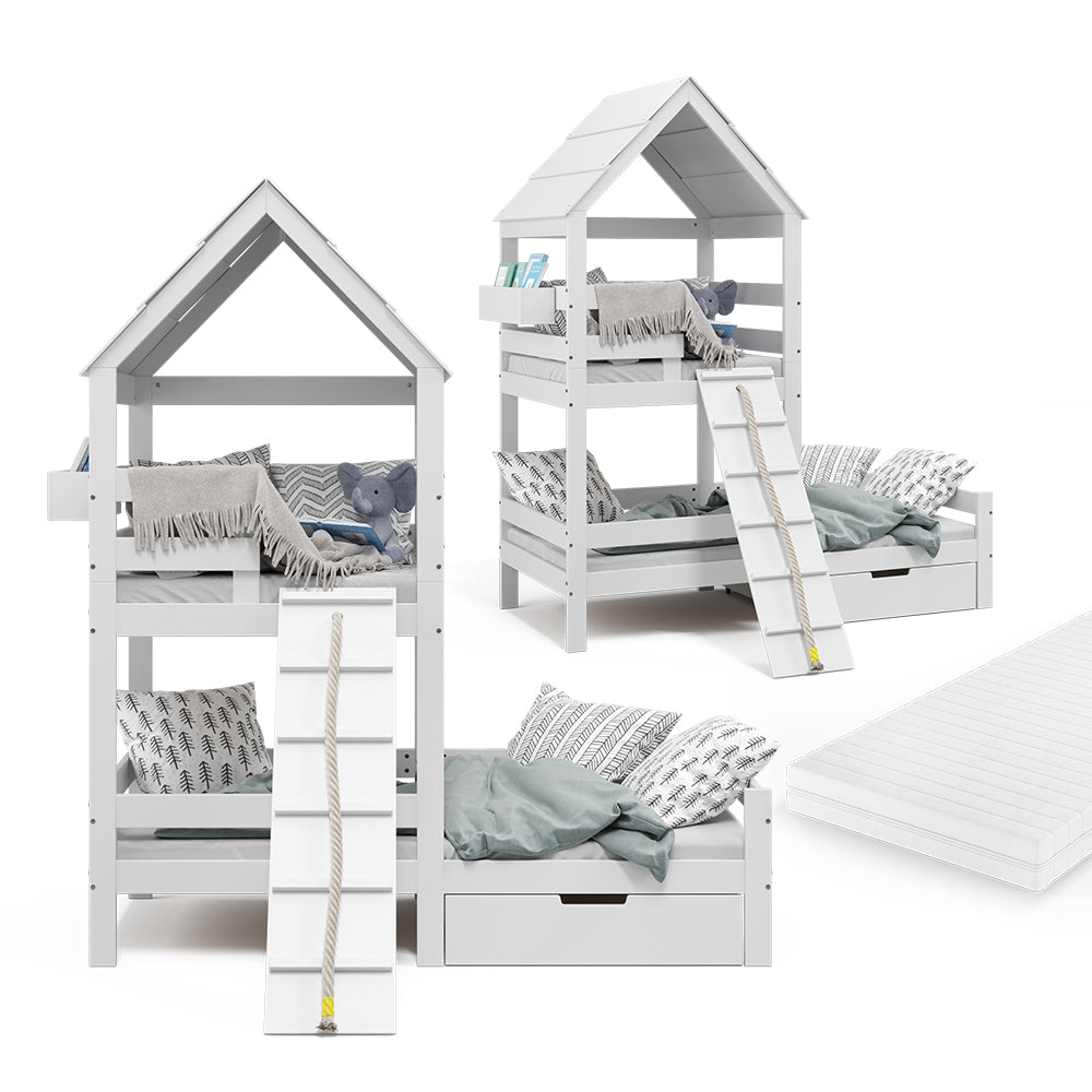 Vitalispa Letto montessori bambini Bianco 90x200 cm con materasso e cassetto