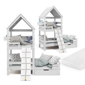 Vitalispa Letto montessori bambini Bianco 90x200 cm con materasso e cassetto