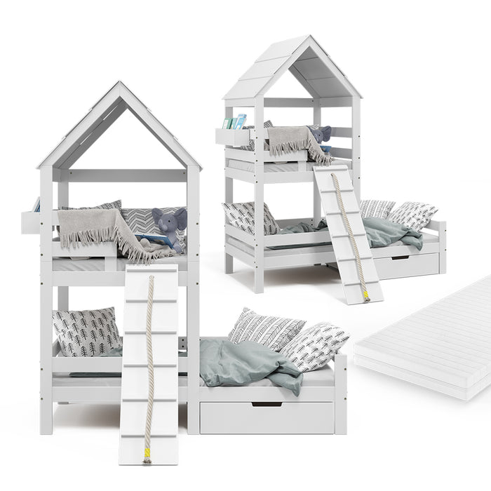 Vitalispa Letto montessori bambini Bianco 90x200 cm con materasso e cassetto