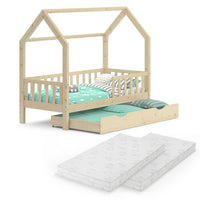 Vitalispa Letto montessori bambini Legno naturale 80x160 cm con letto per ospiti e 2 materassi