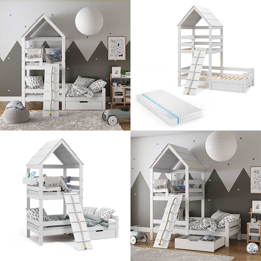 Vitalispa Letto montessori bambini Bianco 90x200 cm con materasso e cassetto