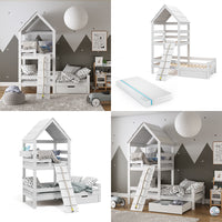 Vitalispa Letto montessori bambini Bianco 90x200 cm con materasso e cassetto