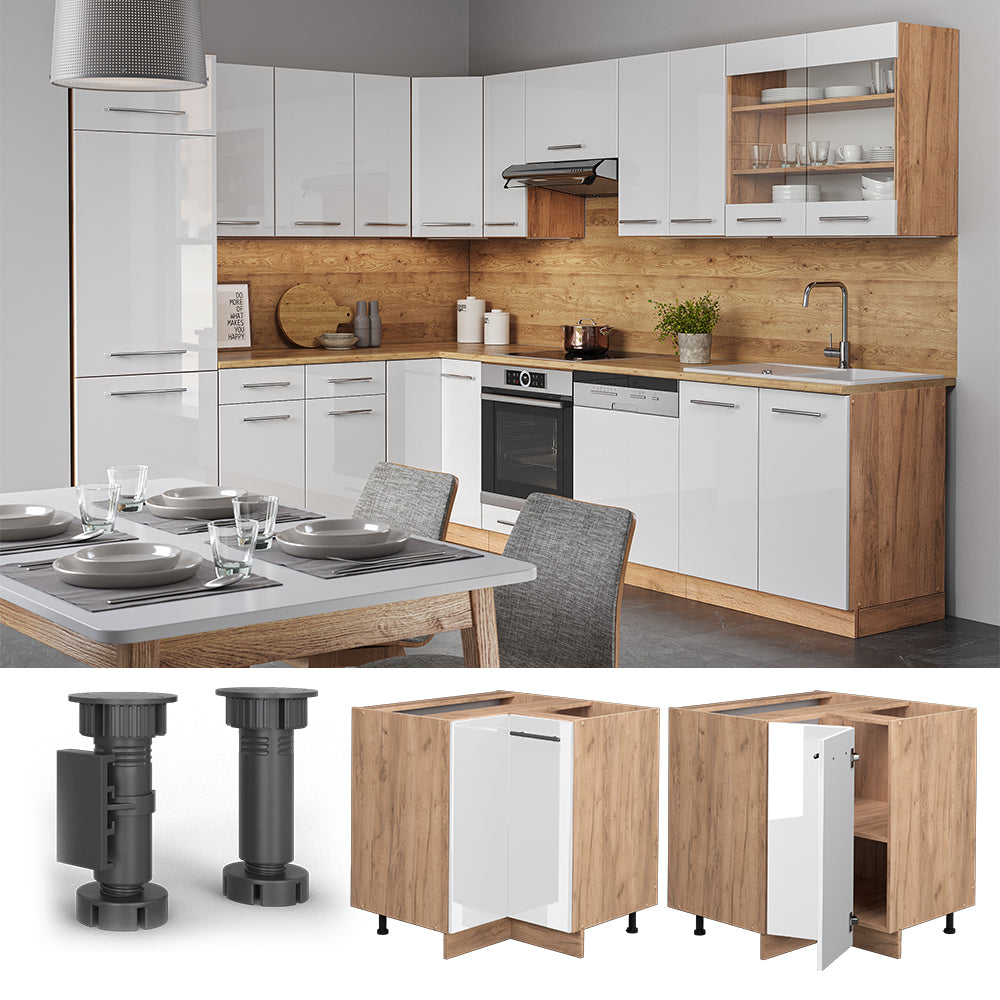 Vicco Mobile ad angolo cucina Bianco lucido 80.5 cm , PL Rovere
