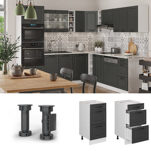 Vicco Mobiletto base per cucina Antracite casa di campagna 40 cm con cassetti, PL Rovere