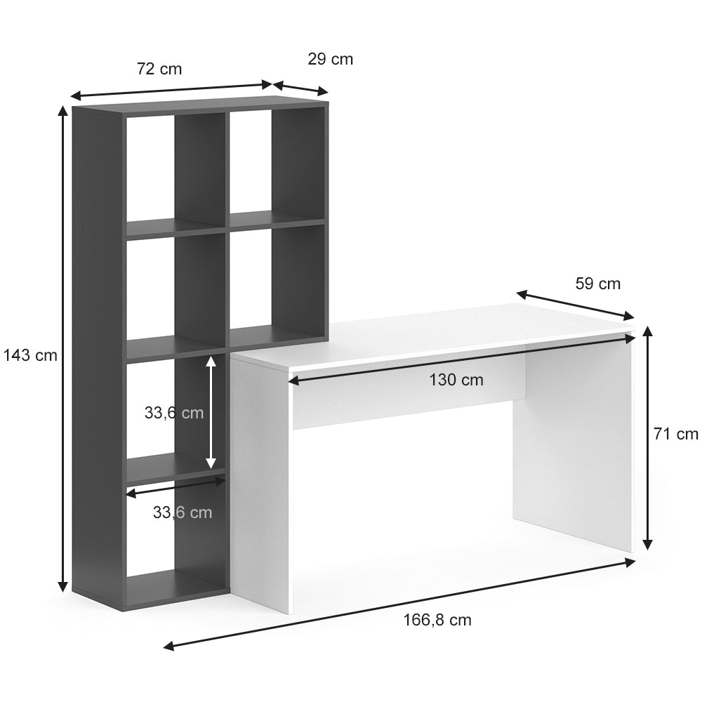 Vicco Scrivania con ripiani Bianco/antracite 166.8 x 59 cm
