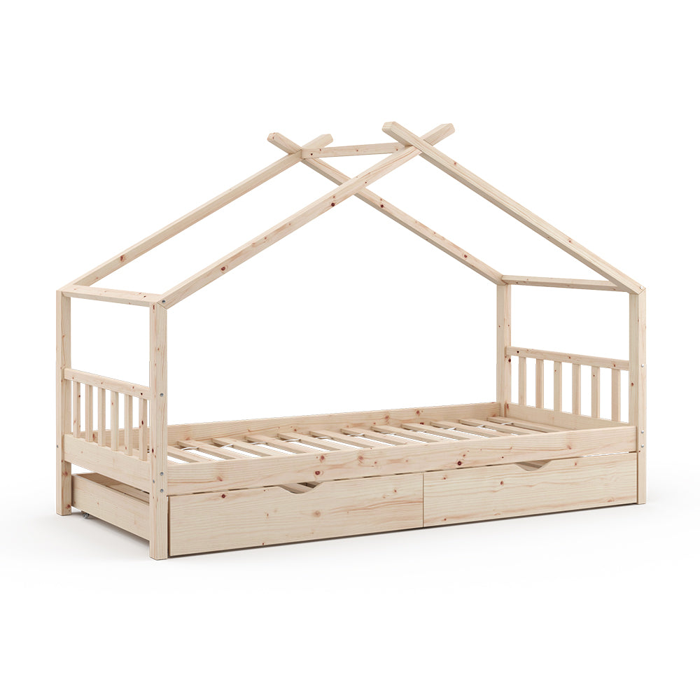 Vitalispa Letto montessori bambini Legno naturale 90x200 cm con letto per ospiti
