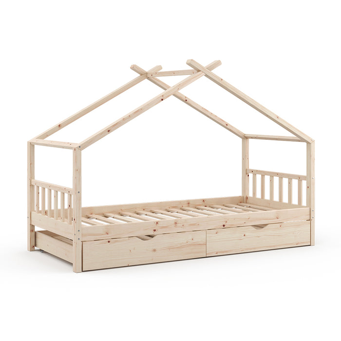 Vitalispa Letto montessori bambini Legno naturale 90x200 cm con letto per ospiti