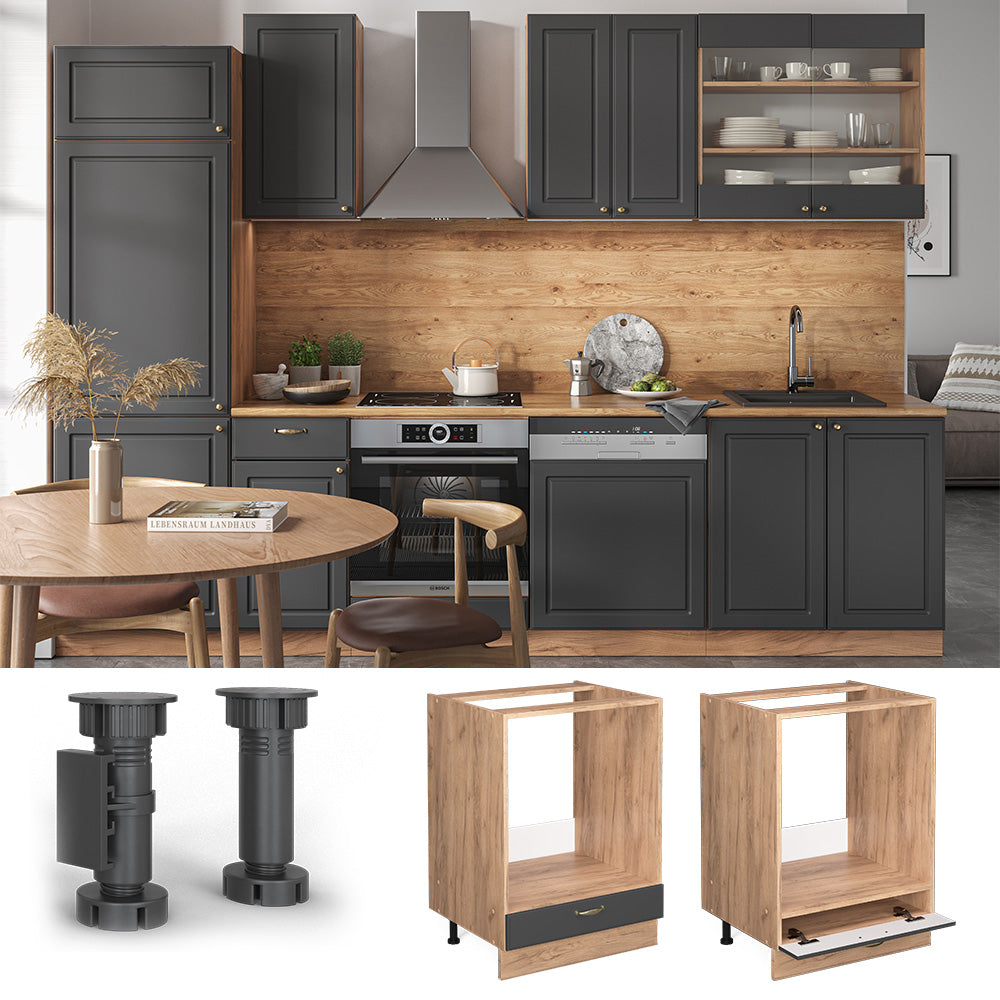 Vicco Mobile per forno da incasso Antracite-oro 60 cm , PL Marmo