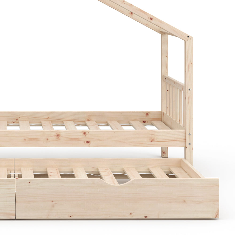 Vitalispa Letto montessori bambini Legno naturale 90x200 cm con letto per ospiti