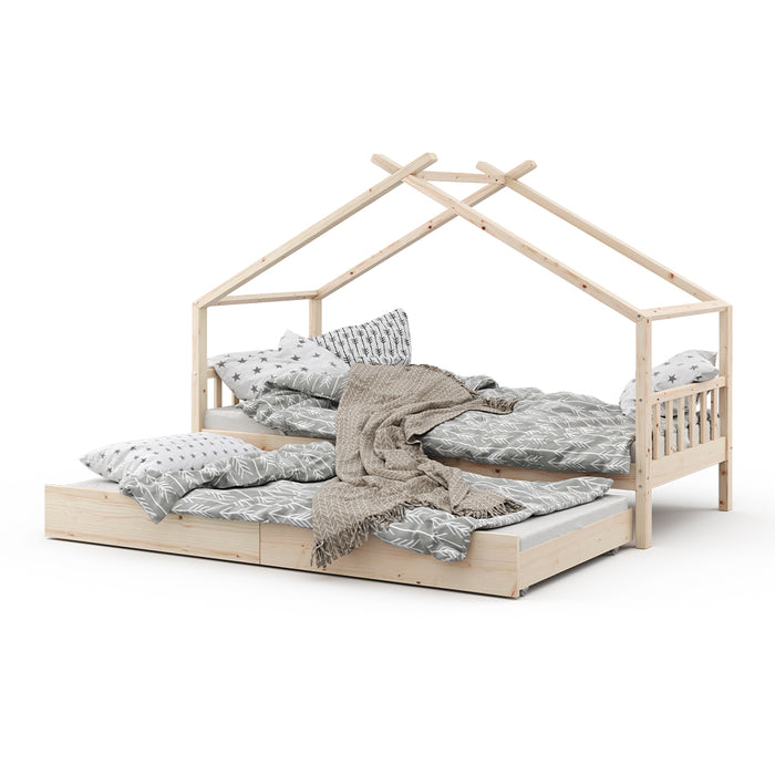 Vitalispa Letto montessori bambini Legno naturale 90x200 cm con letto per ospiti