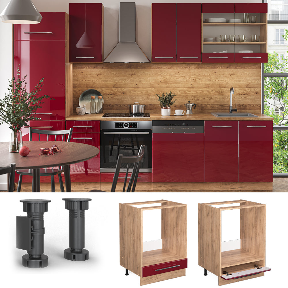 Vicco Mobile per forno da incasso Rosso bordeaux lucido 60 cm senza piano di lavoro