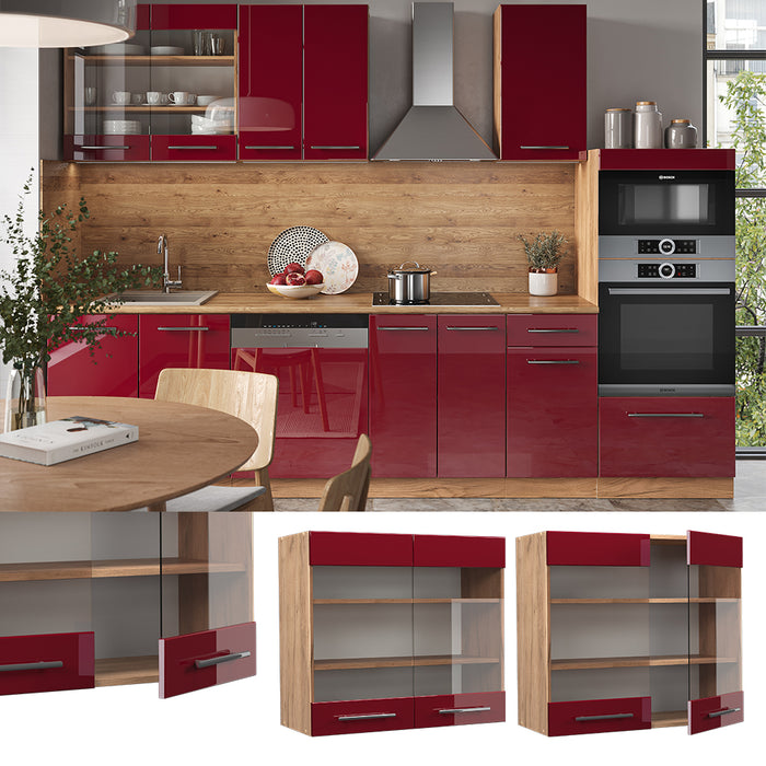 Vicco Mobile da cucina in vetro Rosso bordeaux lucido 80 cm