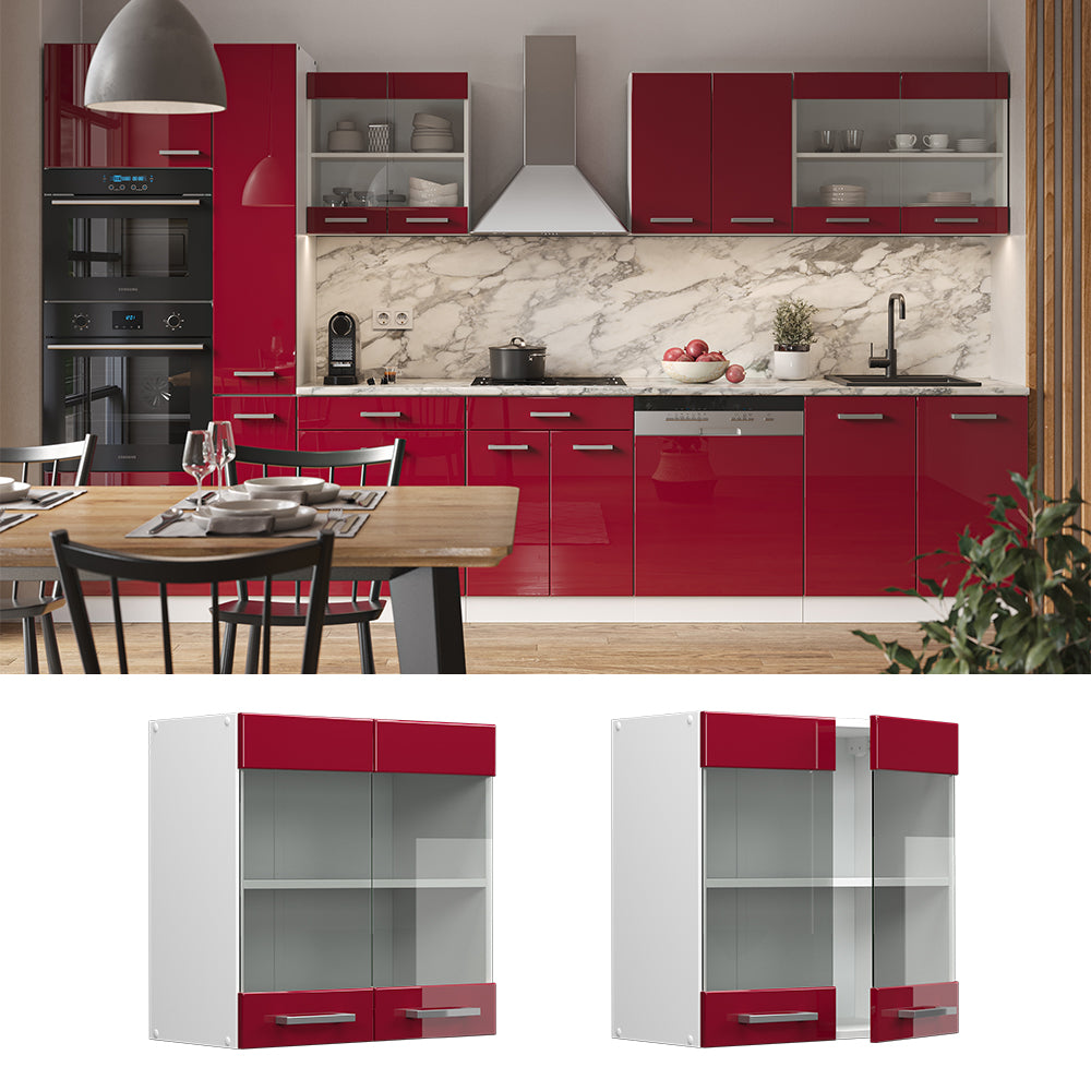 Vicco Mobile da cucina in vetro Rosso lucido 60 cm
