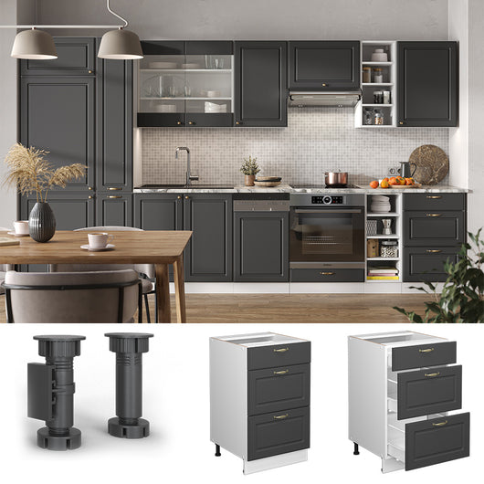 Vicco Mobiletto base per cucina Antracite-oro 50 cm senza piano di lavoro