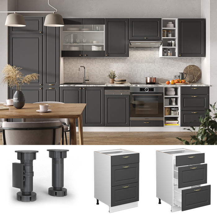 Vicco Mobiletto base per cucina Antracite-oro 50 cm senza piano di lavoro