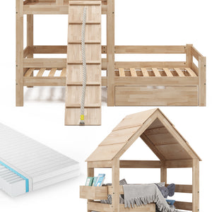 Vitalispa Letto montessori bambini Legno naturale 90x200 cm con materasso e cassetto