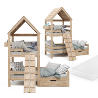 Vitalispa Letto montessori bambini Legno naturale 90x200 cm con materasso e cassetto
