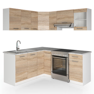 Vicco Cucina angolare completa Bianco/Sonoma 187 x 167 cm , PL Marmo