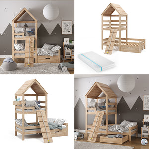 Vitalispa Letto montessori bambini Legno naturale 90x200 cm con materasso e cassetto