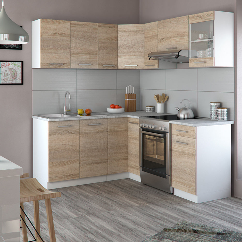 Vicco Cucina angolare completa Bianco/Sonoma 187 x 167 cm , PL Marmo