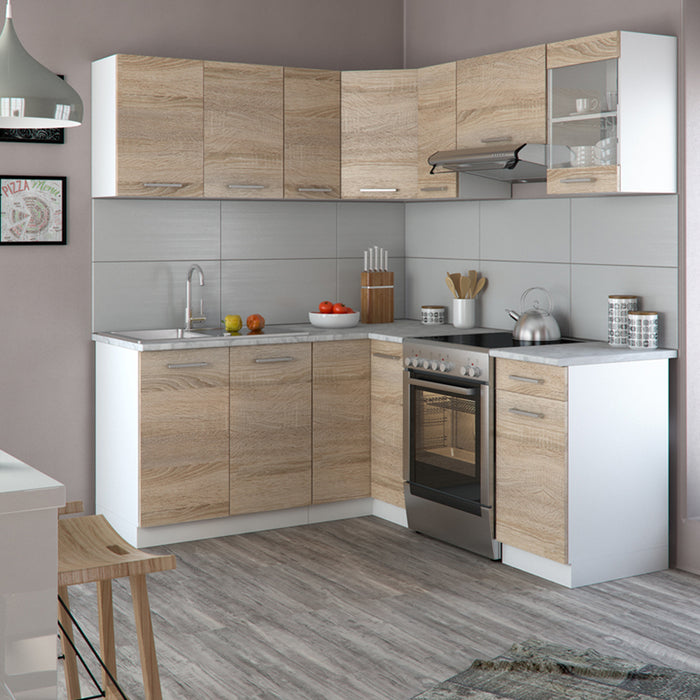 Vicco Cucina angolare completa Bianco/Sonoma 187 x 167 cm , PL Marmo