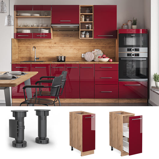 Vicco Armadio cucina dispensa alto Rosso bordeaux lucido 30 cm senza piano di lavoro