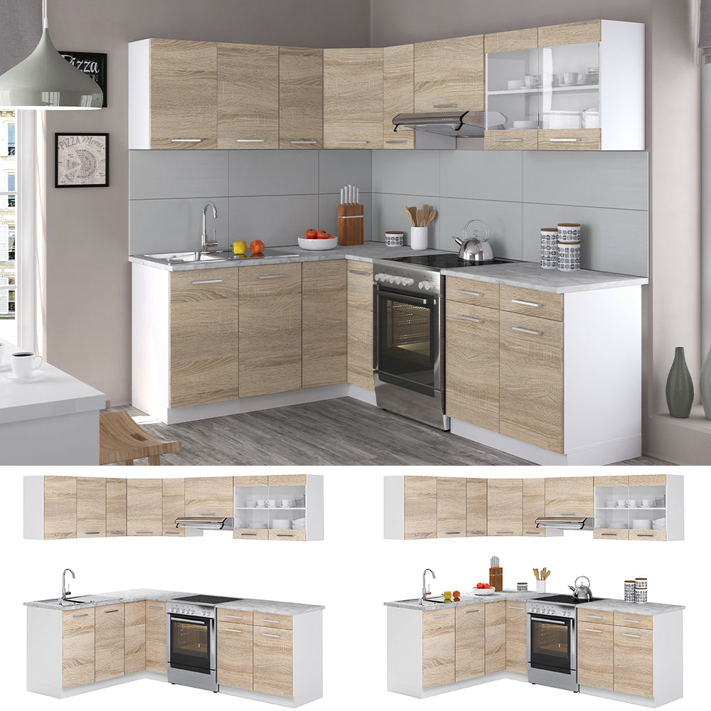 Vicco Cucina angolare completa Bianco/Sonoma 227 x 167 cm , PL Marmo