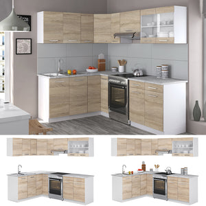 Vicco Cucina angolare completa Bianco/Sonoma 227 x 167 cm , PL Marmo