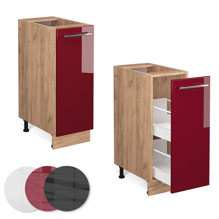 Vicco Armadio cucina dispensa alto Rosso bordeaux lucido 30 cm , PL Rovere