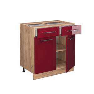 Vicco Mobiletto base per cucina Rosso bordeaux lucido 80 cm , PL Rovere