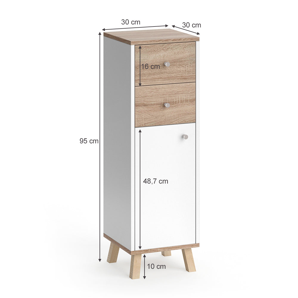 Vicco Mobiletto bagno Bianco 30 x 95 cm con cassetti