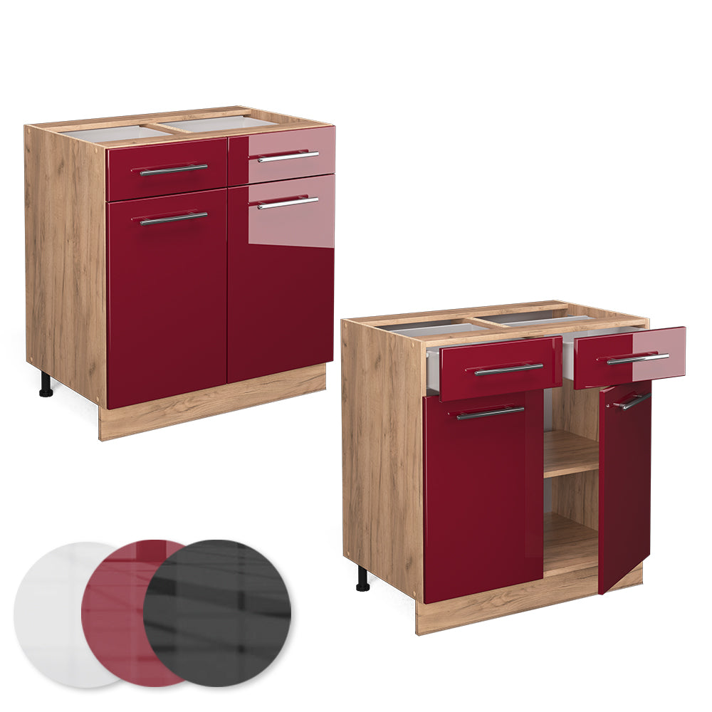 Vicco Mobiletto base per cucina Rosso bordeaux lucido 80 cm , PL Marmo