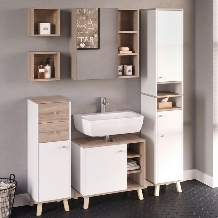 Vicco Mobiletto bagno Bianco 30 x 95 cm con cassetti