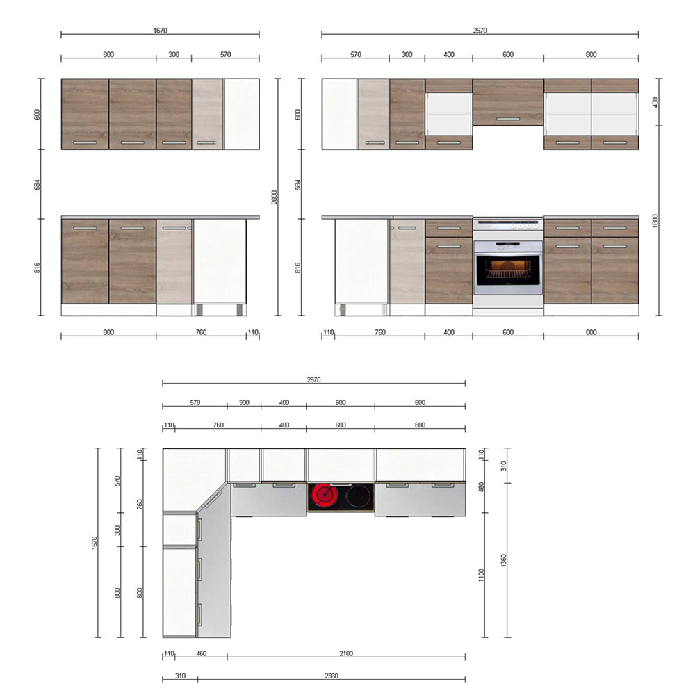 Vicco Cucina angolare completa Bianco/Sonoma 267 x 167 cm , PL Marmo