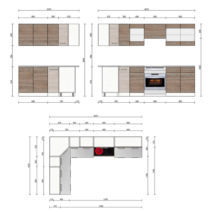 Vicco Cucina angolare completa Bianco/Sonoma 267 x 167 cm , PL Marmo