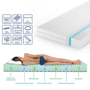 Vitalispa Materasso in schiuma fredda Bianco 80 x 200 cm H3 grado di durezza, 7 zone