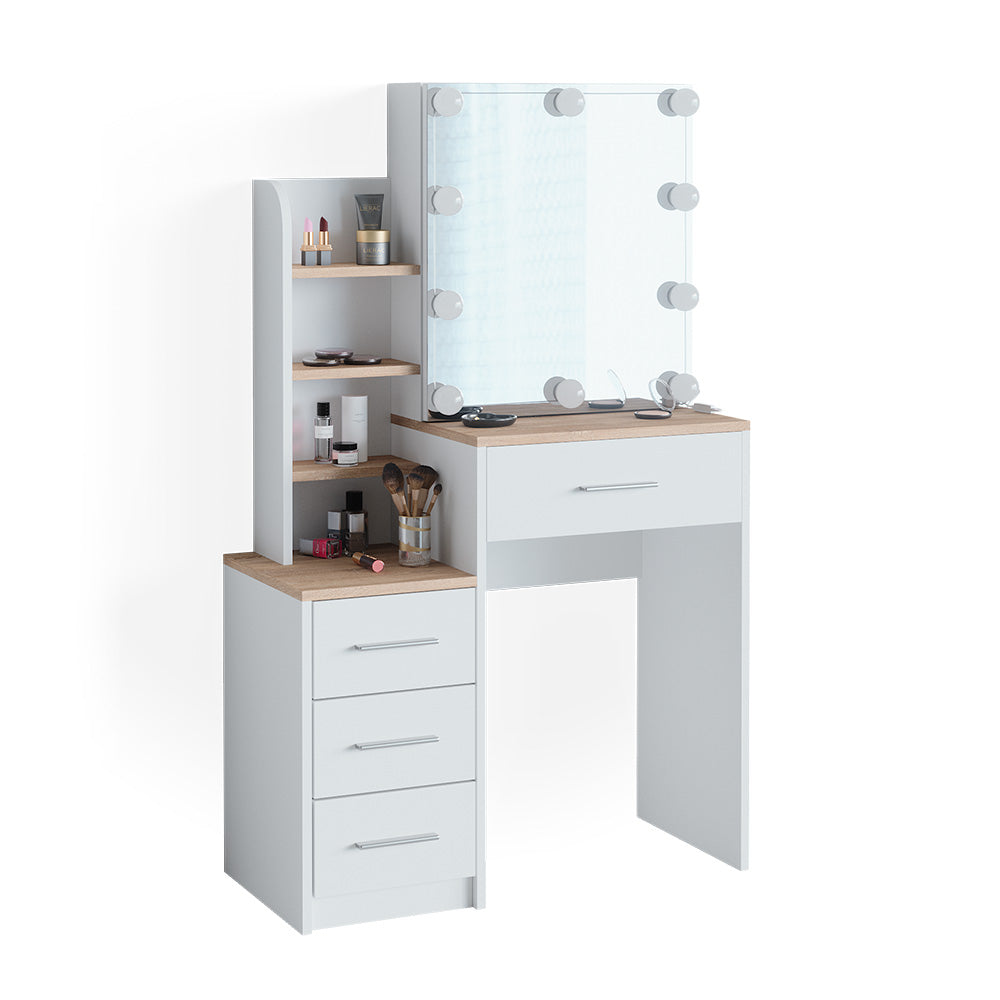 Vicco Tavolo da toeletta Bianco/Sonoma 36 cm con illuminazione a LED