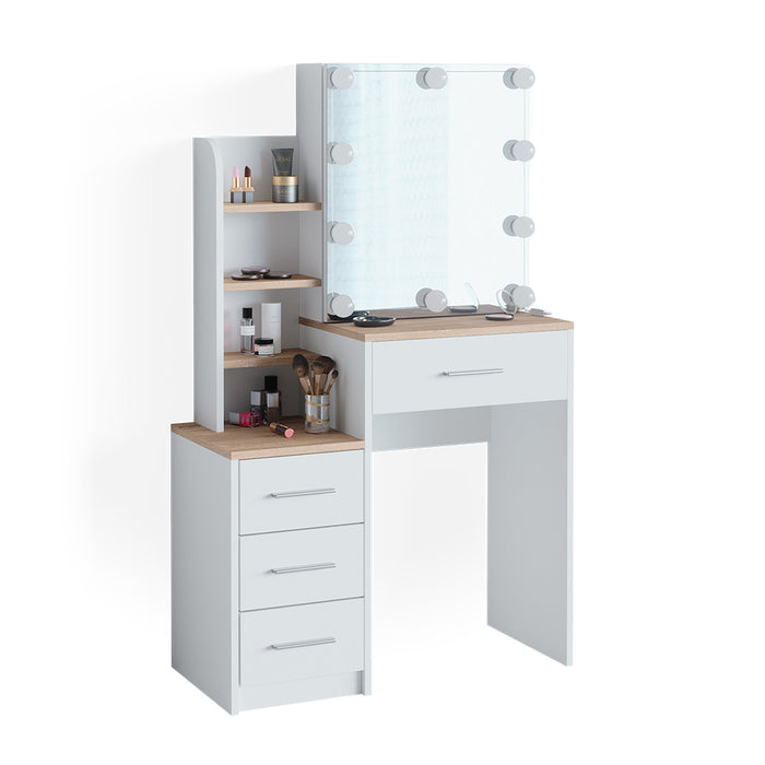 Vicco Tavolo da toeletta Bianco/Sonoma 36 cm con illuminazione a LED