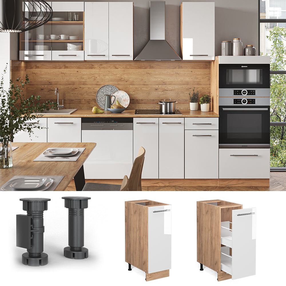 Vicco Armadio cucina dispensa alto Bianco lucido 30 cm senza piano di lavoro