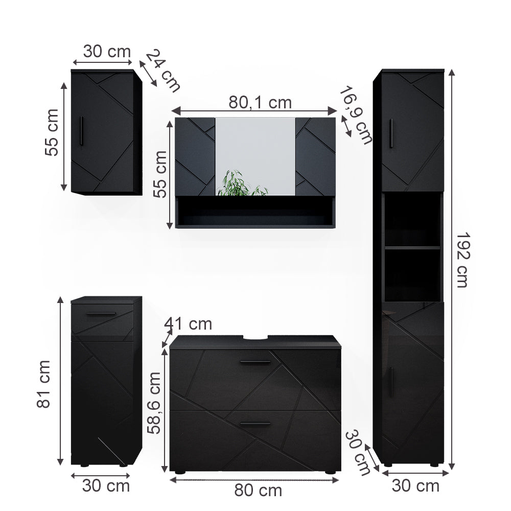 Vicco Set mobili bagno Antracite lucido 5 parti