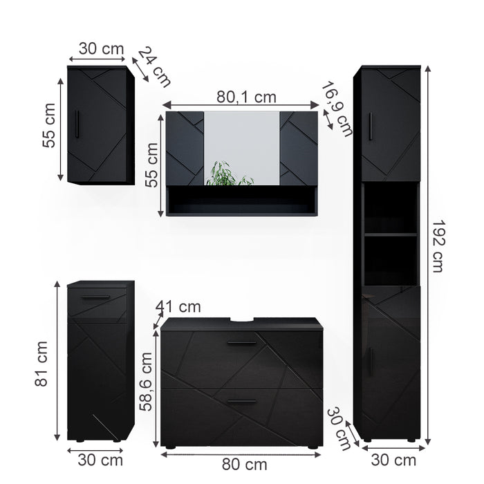Vicco Set mobili bagno Antracite lucido 5 parti