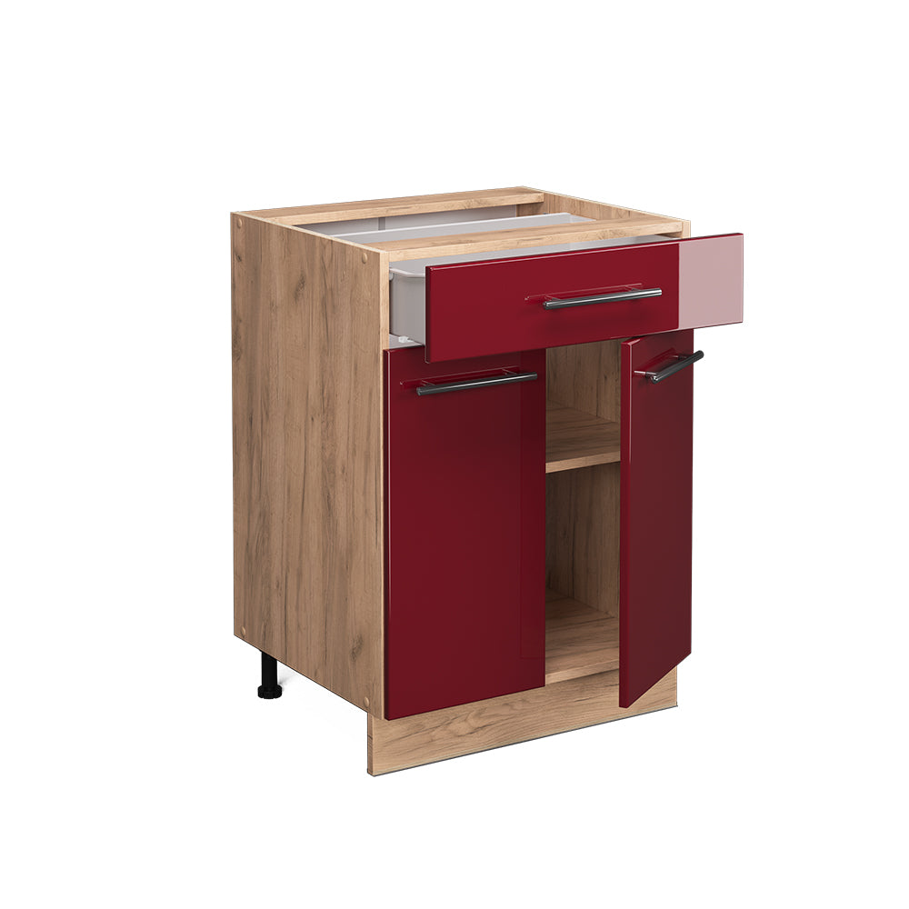 Vicco Mobiletto base per cucina Rosso bordeaux lucido 60 cm con cassetto, PL Marmo