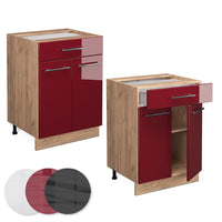 Vicco Mobiletto base per cucina Rosso bordeaux lucido 60 cm con cassetto, PL Marmo