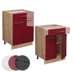 Vicco Mobiletto base per cucina Rosso bordeaux lucido 60 cm con cassetto, PL Marmo